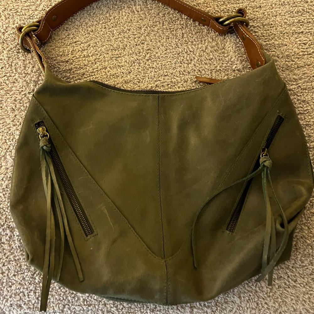 Beautiful army Green and brown leather hobo purse